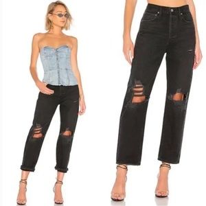 Agolde 90's Black Denim Ripped Jeans in Audio Wash Size 26